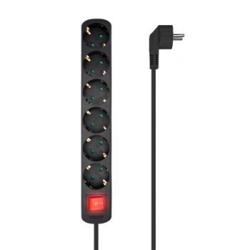 Aisens Multiprise - 6 Prises avec Interrupteur avec Câble 3×1.5mm2 - 1.4m - Couleur Noire - P/N : A154-0536 • EAN : 8436574706192