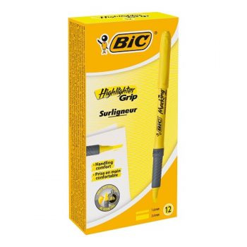 Marqueur Fluorescent Bic Highlighter Grip - Encre à base d'eau - Pointe biseautée - Course entre 1,60 et 3,30 mm - Couleur jaune