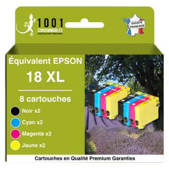 Cartouche d'encre équivalent Epson 18 XL - T1816 compatible X 8 Cartouches « Pâquerette » Pack 4 Couleurs XL