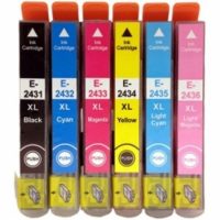 2438 - Cartouche d'encre équivalent EPSON T2438 compatible « Eléphant » PACK 6 COULEURS XL