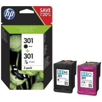 301 - HP 301 Pack de 2 cartouches d'encre - 1 Noir + 1 Trois couleurs (cyan, magenta, jaune) originales (N9J72AE)