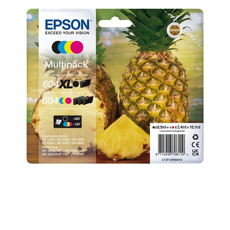 Epson 604XL Pack de 4 cartouches de originales - C13T10H64010 • EAN : 8715946708065 "série ananas " 1x 500 pages / 3x 350 pages