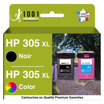 Pack compatible HP 305XL Noir et Couleur (3YM62AE/3YM63AE) Grosse capacité