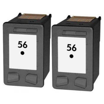 56 - Cartouche d'encre équivalent HP 56 compatible C6656A x 2 (HP56) NOIR x 2