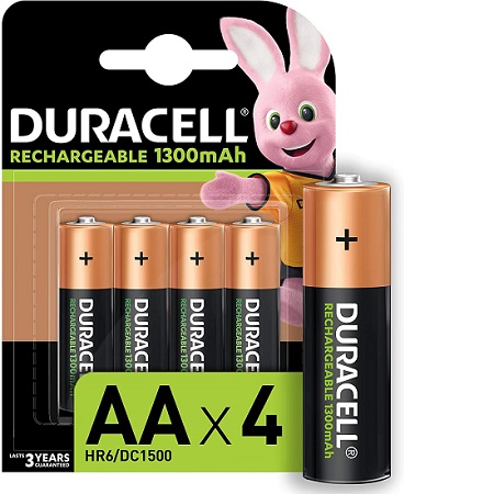 Piles rechargeables Duracell NiHM AA LR6 1.2V 13000mAh - Préchargées - 4 Unités